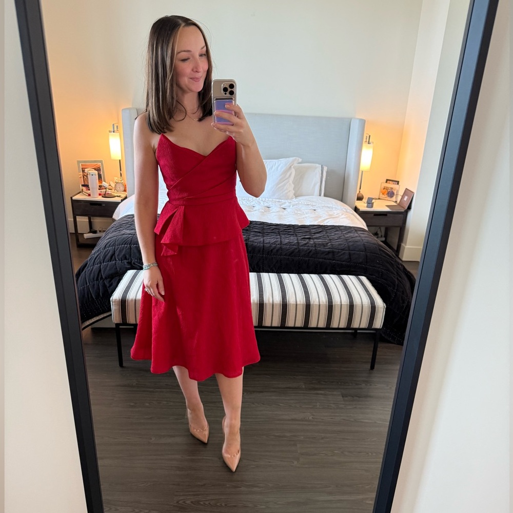 THE holiday dress! BCBG Red Crepe Strapless Dress US2